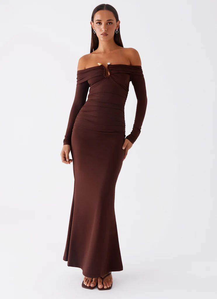 Robe maxi à manches longues Rudy - Chocolat