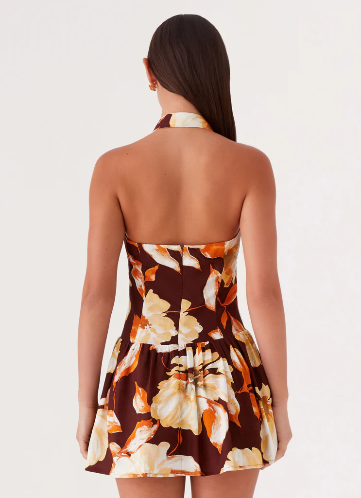 Robe Mini en Lin Sunset Ballad - Floral Brun