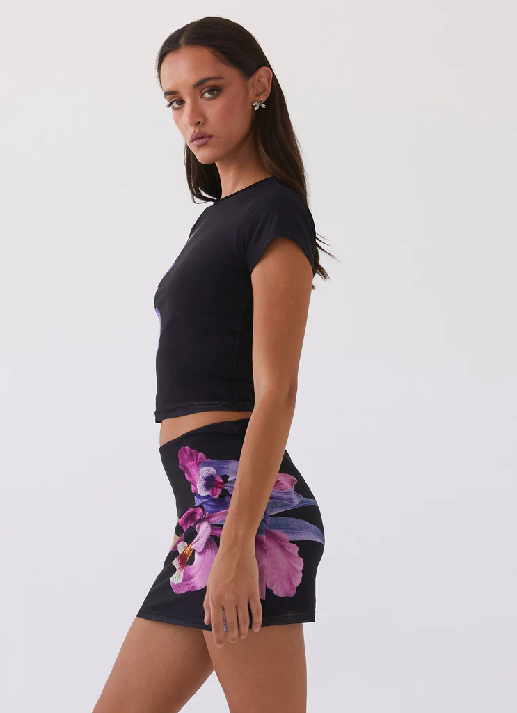 Mini-jupe en maille Sunset Bliss - Floral Cosmo