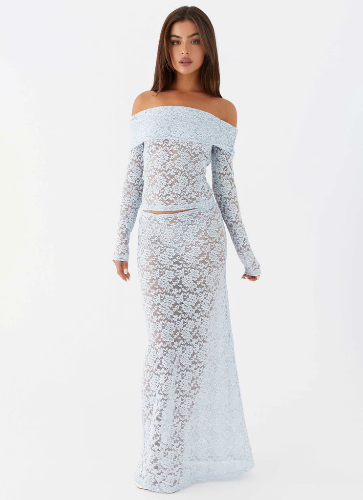 Jupe maxi en dentelle Zephyra - Nuage bleu