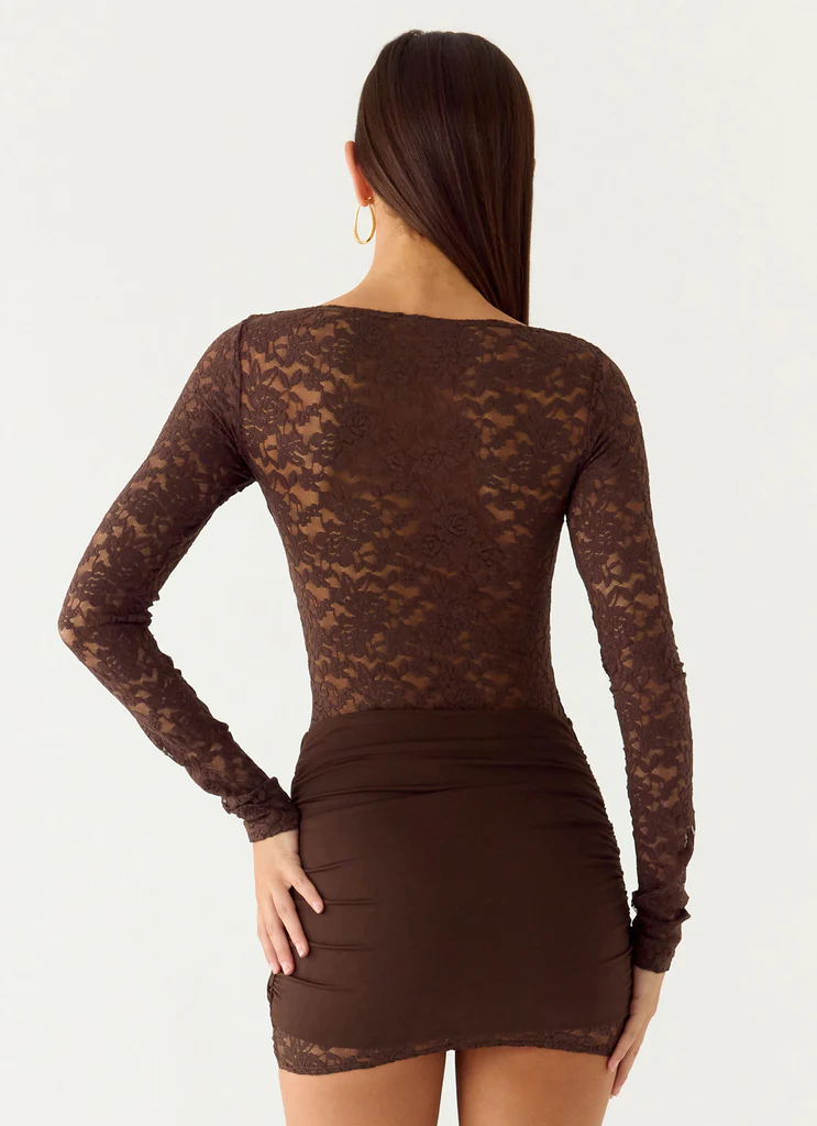 Robe Mini à Manches Longues Consie - Chocolat