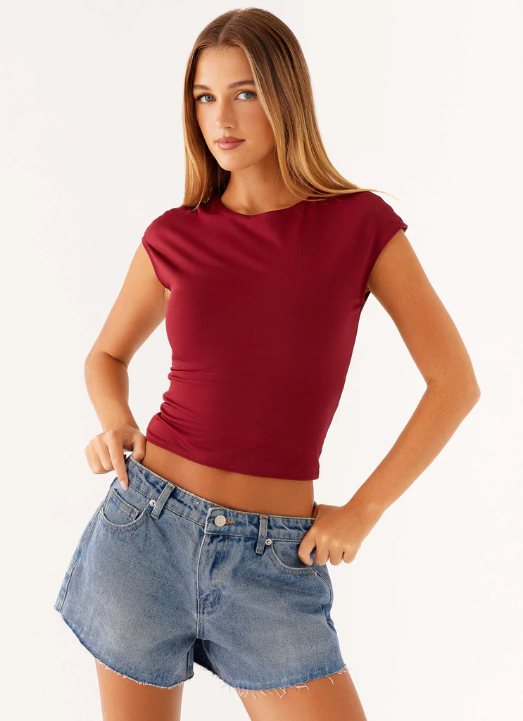 Shorts en denim Davie à taille basse - Bleu