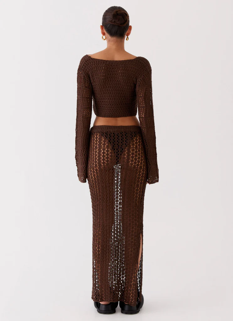Top à manches longues en crochet Rosalina - Chocolat