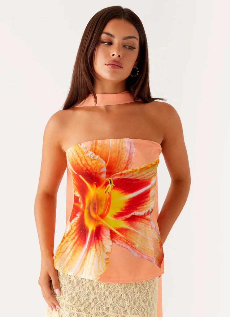 Blaise Scarf Top - Floral Orange