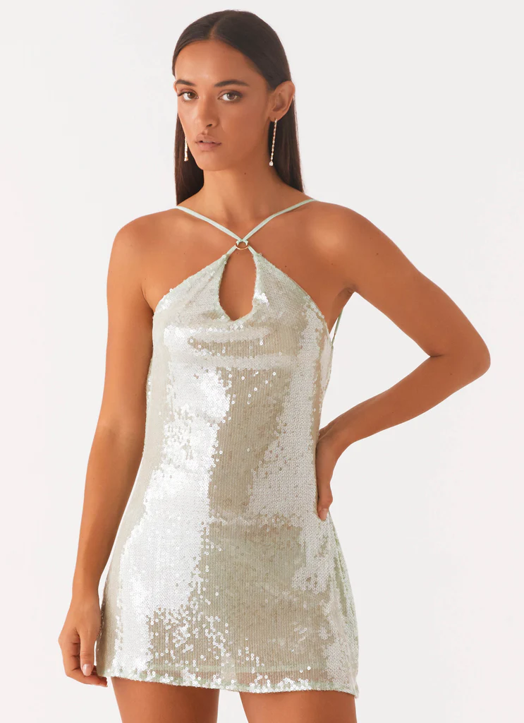Robe Mini à dos en col roulé Radiant Energy - Menthe