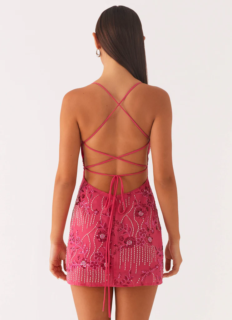 Robe Micro Mini à Cami Strass Vietta - Fuchsia