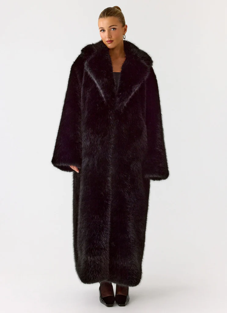 Kamil Manteau Maxi en Fausses Fourrures - Noir