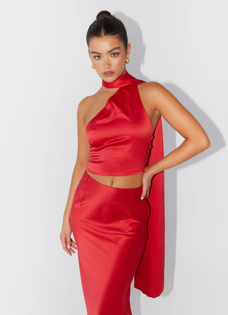 Top écharpe en satin Josefina - Rouge