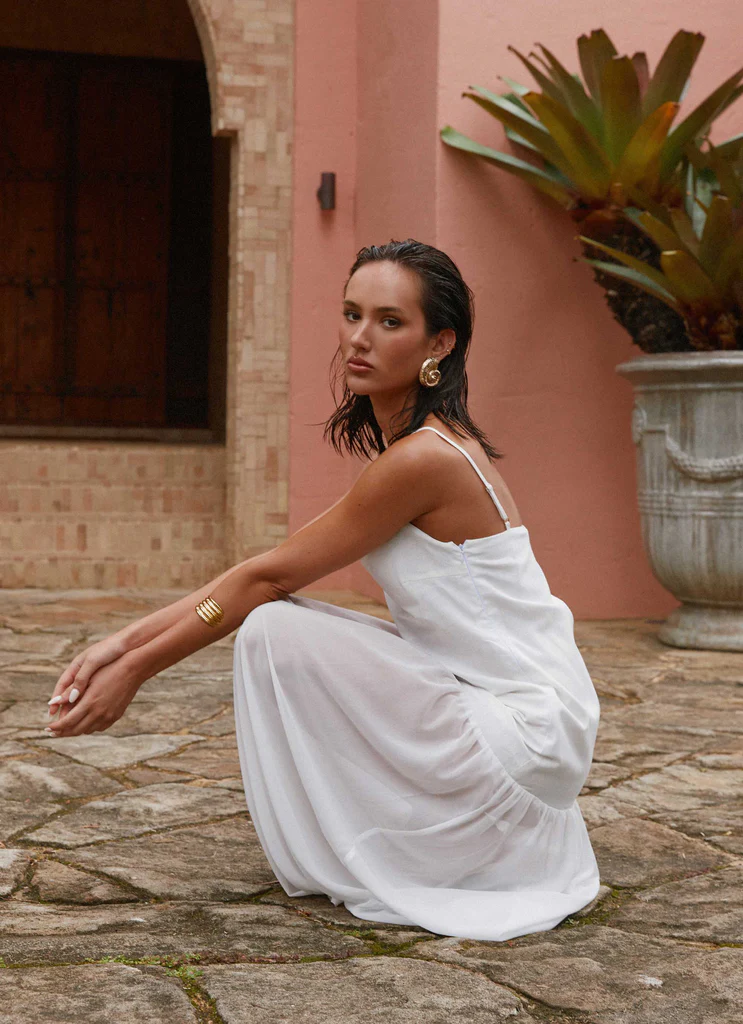 Robe Maxi en Lin Céleste - Blanc