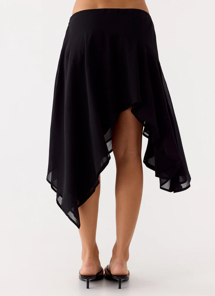 Jupe Mi-Longue Asymétrique à Taille Basse Kia - Noir