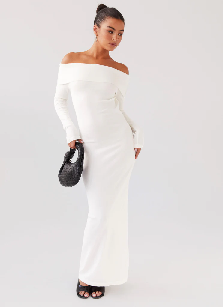 Robe maxi tricot épaule dénudée Alexandra - Ivoire