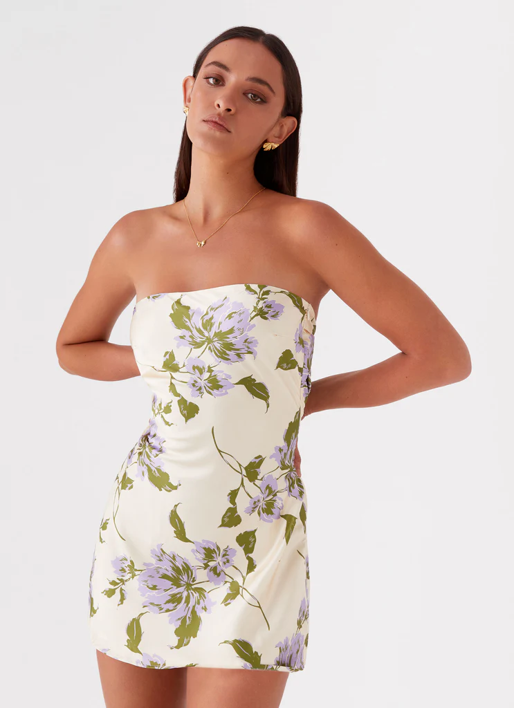 Robe Mini Satin Jamie - Fleurs Jaune Pourpre