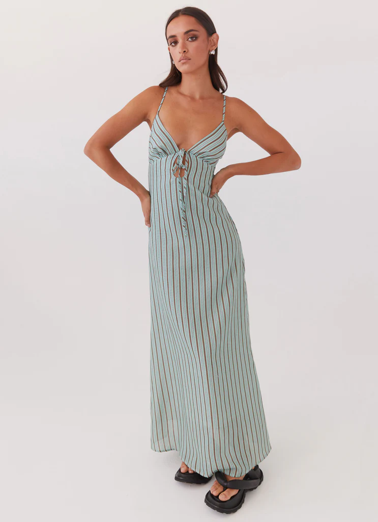 Robe maxi en lin Flora - Rayures côtières
