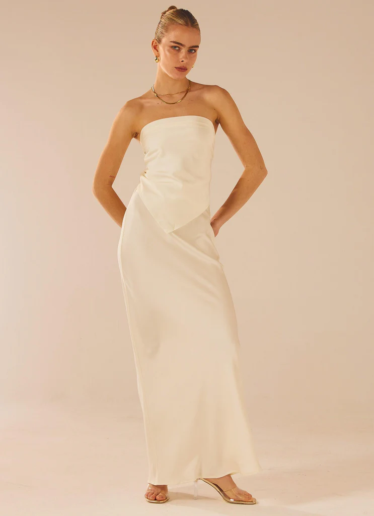 Jupe maxi satin Aria - Perle
