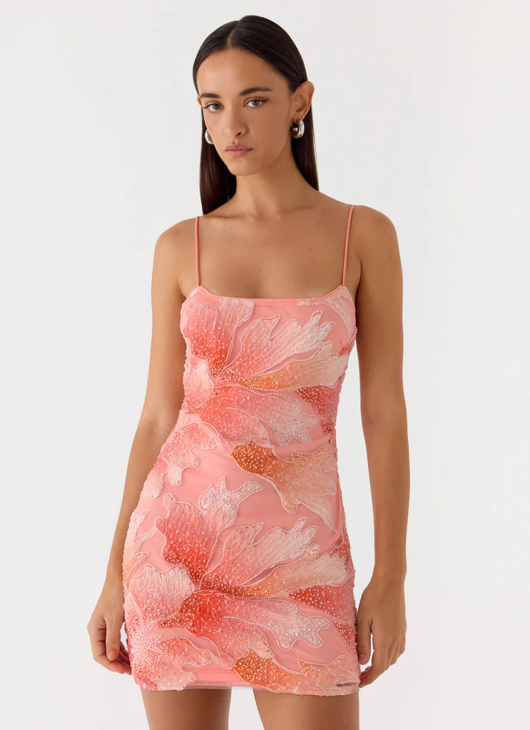 Robe Mini à Perles Liyah - Papaye