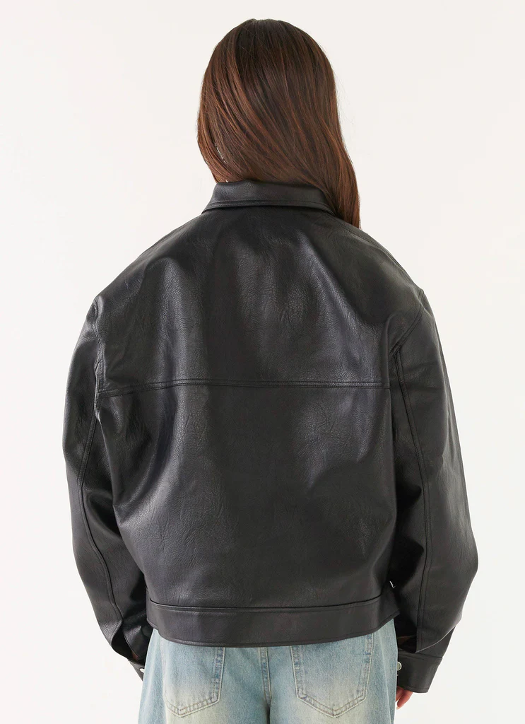 Veste bomber en simili cuir Lula - Noir