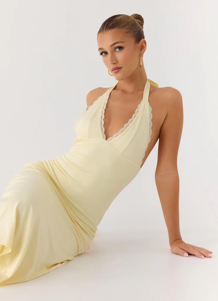 Robe Midi à Bretelles Éclatantes - Jaune Beurre