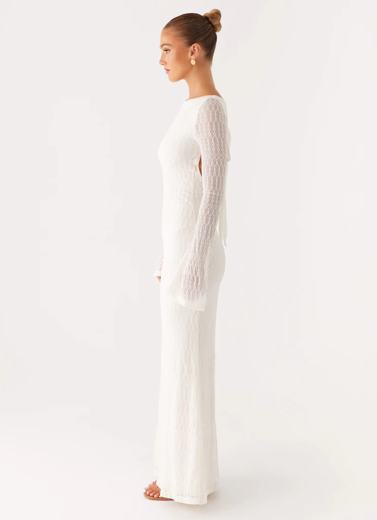 Robe Maxi à Manches Longues Éthérée - Ivoire