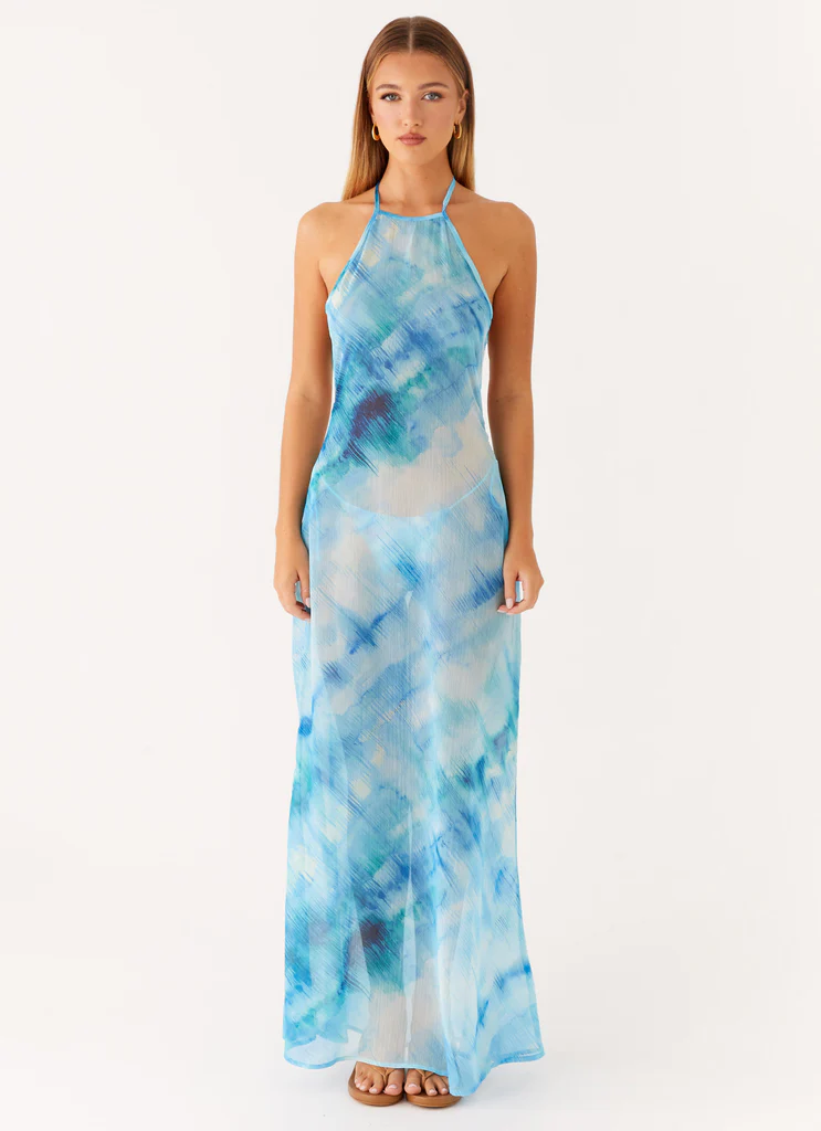 Robe maxi Sandra - Teinture à la main bleue