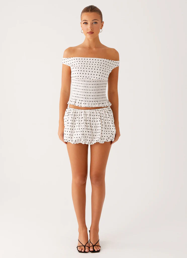 Mini short jupe Heather - Blanc Noir à pois