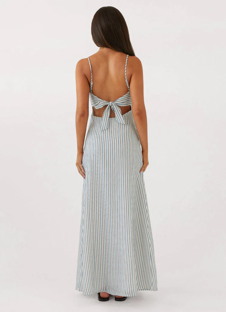Robe maxi en lin Flora - Rayure bleu chocolat
