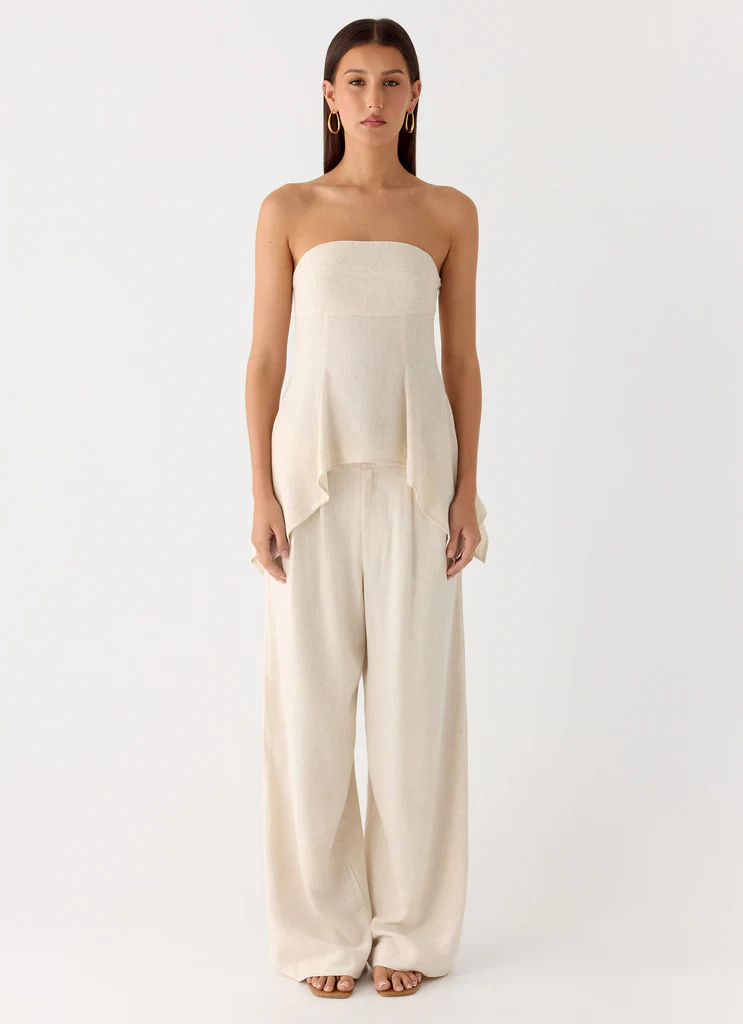 Pantalons Linen Delong à taille basse - Oatmeal